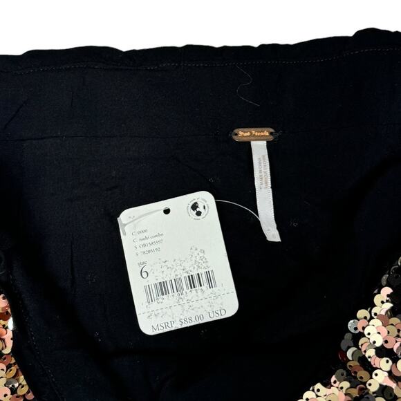 Free People Annalise Sequin Mini Skirt 6 New Gold Black Slit Edgy Boho Glam - Picture 5 of 8